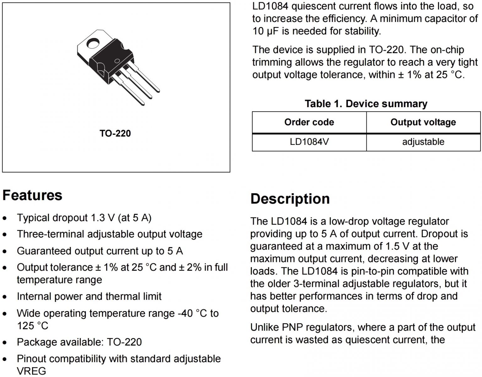 מייצב מתח STMICROELECTRONICS LD1084